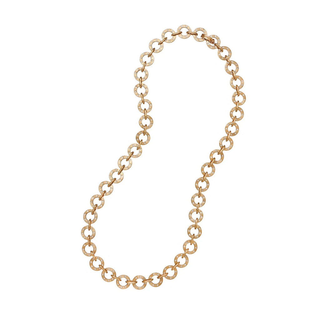 Dunes Circle White Diamond Link Necklace in Yellow Gold