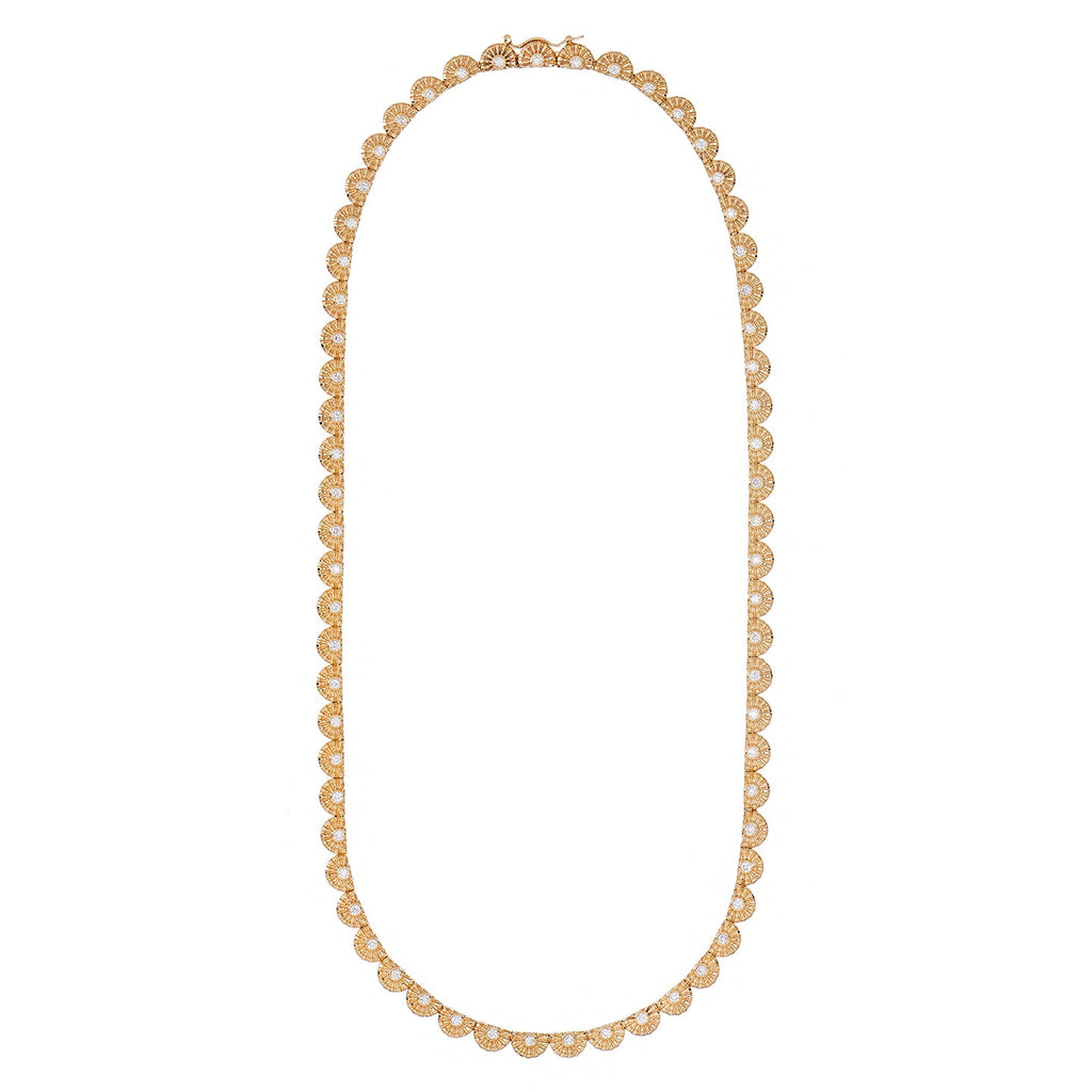 Chakra Half Dome White Diamond Necklace in Yellow Gold