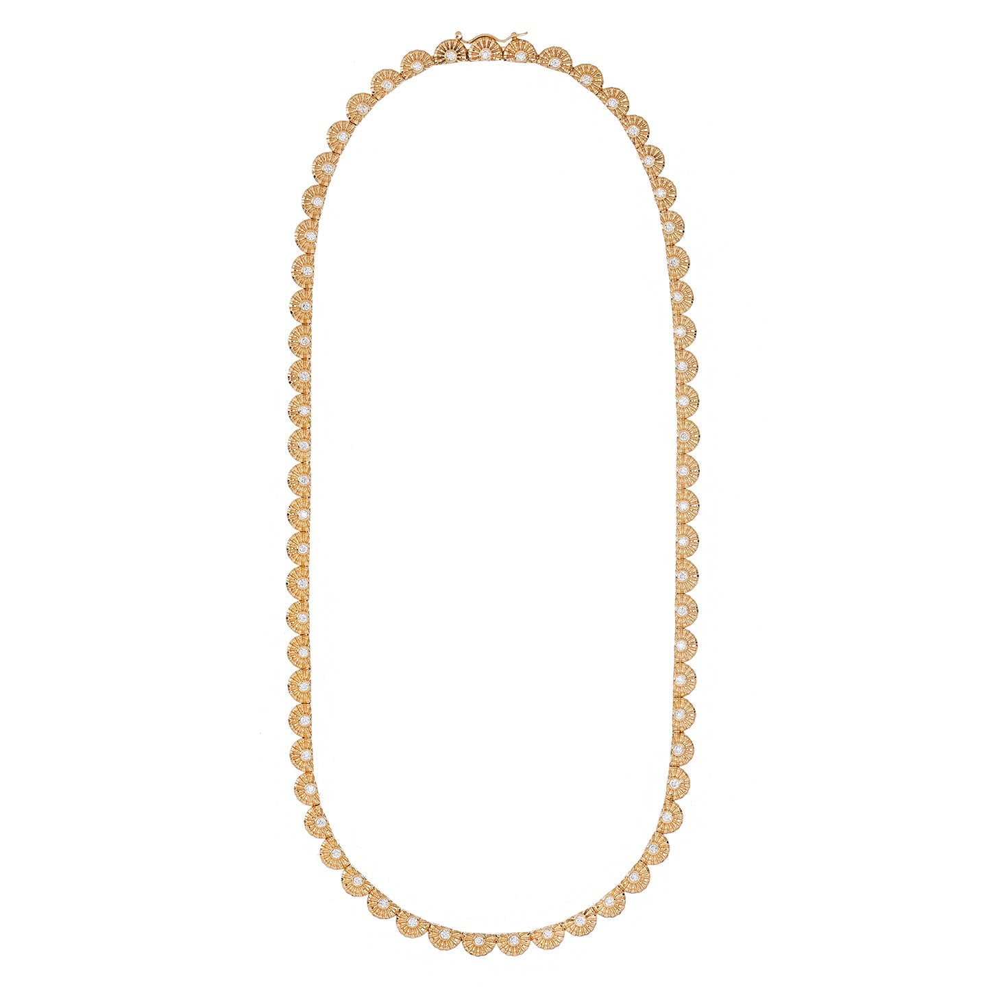 Chakra Half Dome White Diamond Necklace in Yellow Gold