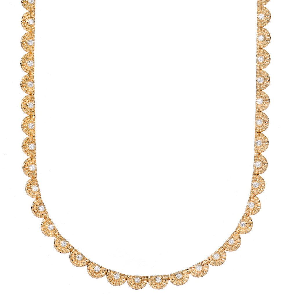 Chakra Half Dome White Diamond Necklace in Yellow Gold