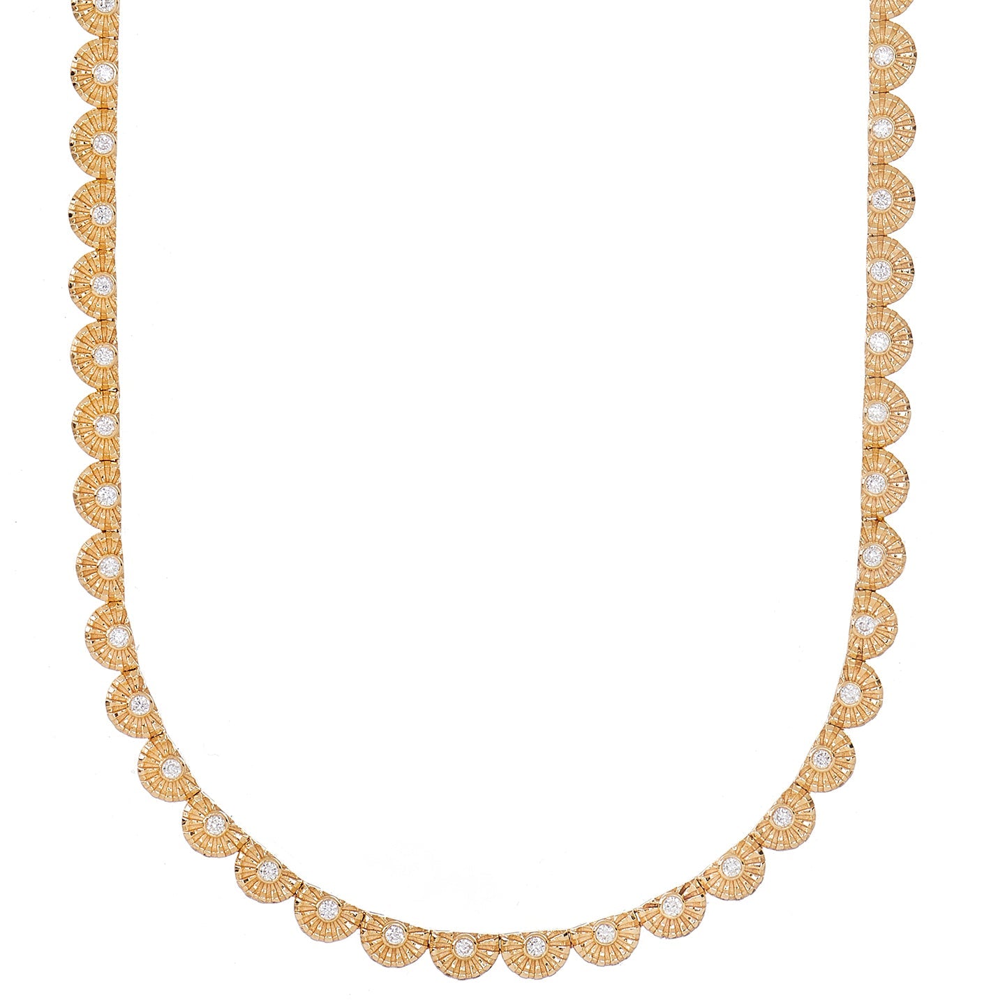 Chakra Half Dome White Diamond Necklace in Yellow Gold