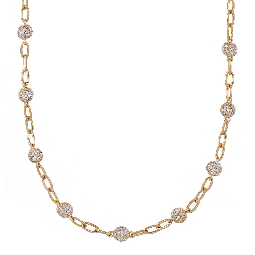 Disco White Diamond Station Necklace in Yellow Gold