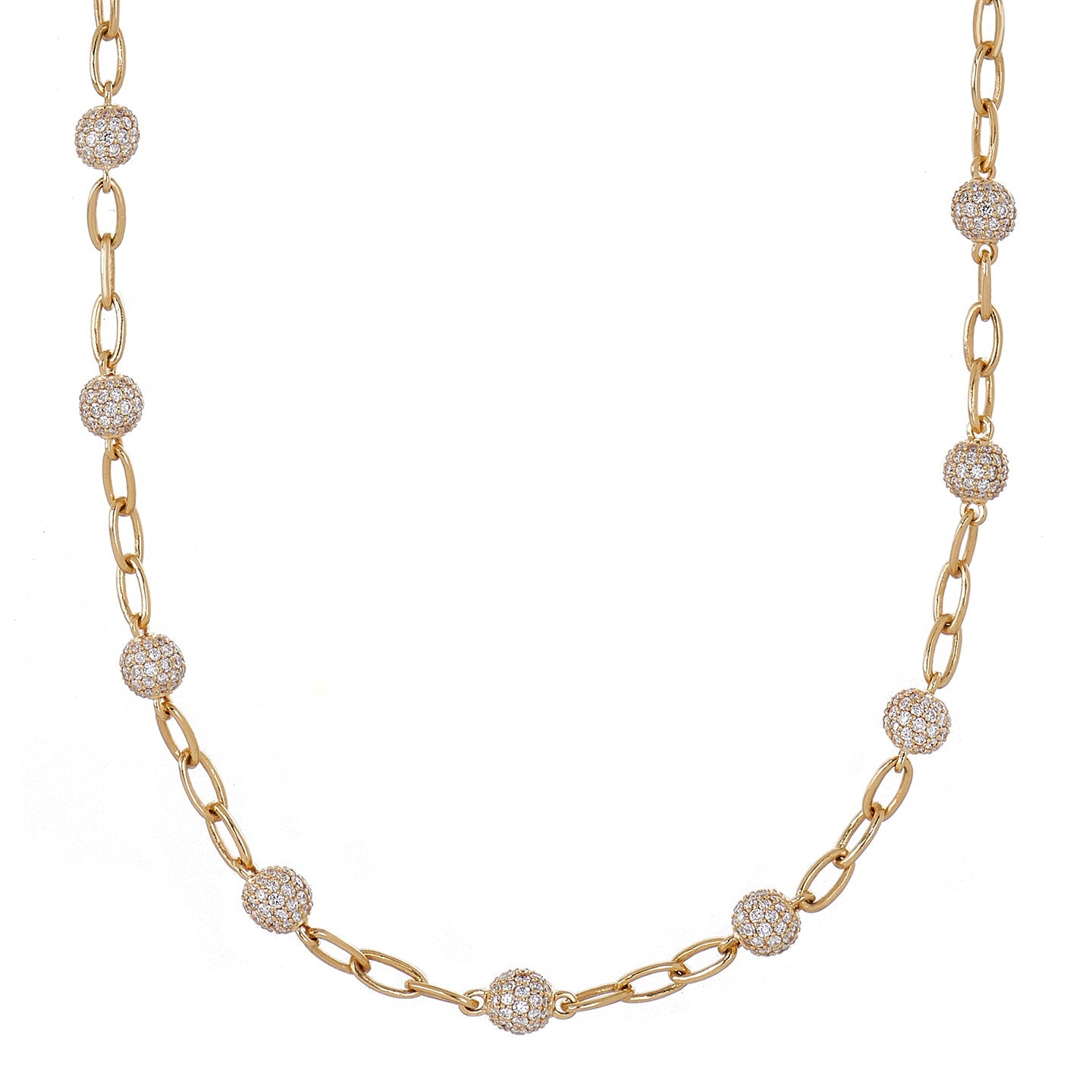 Disco White Diamond Station Necklace in Yellow Gold