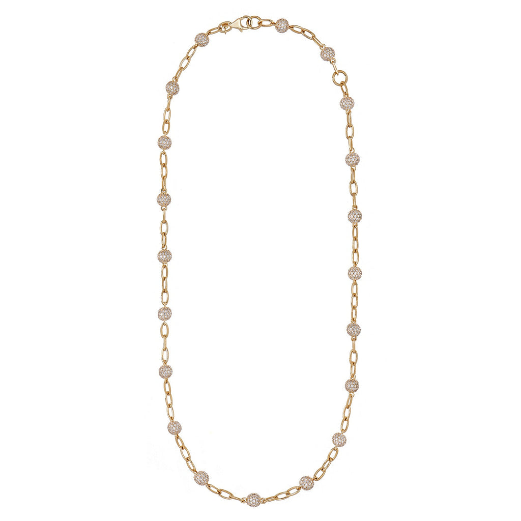 Disco White Diamond Station Necklace in Yellow Gold