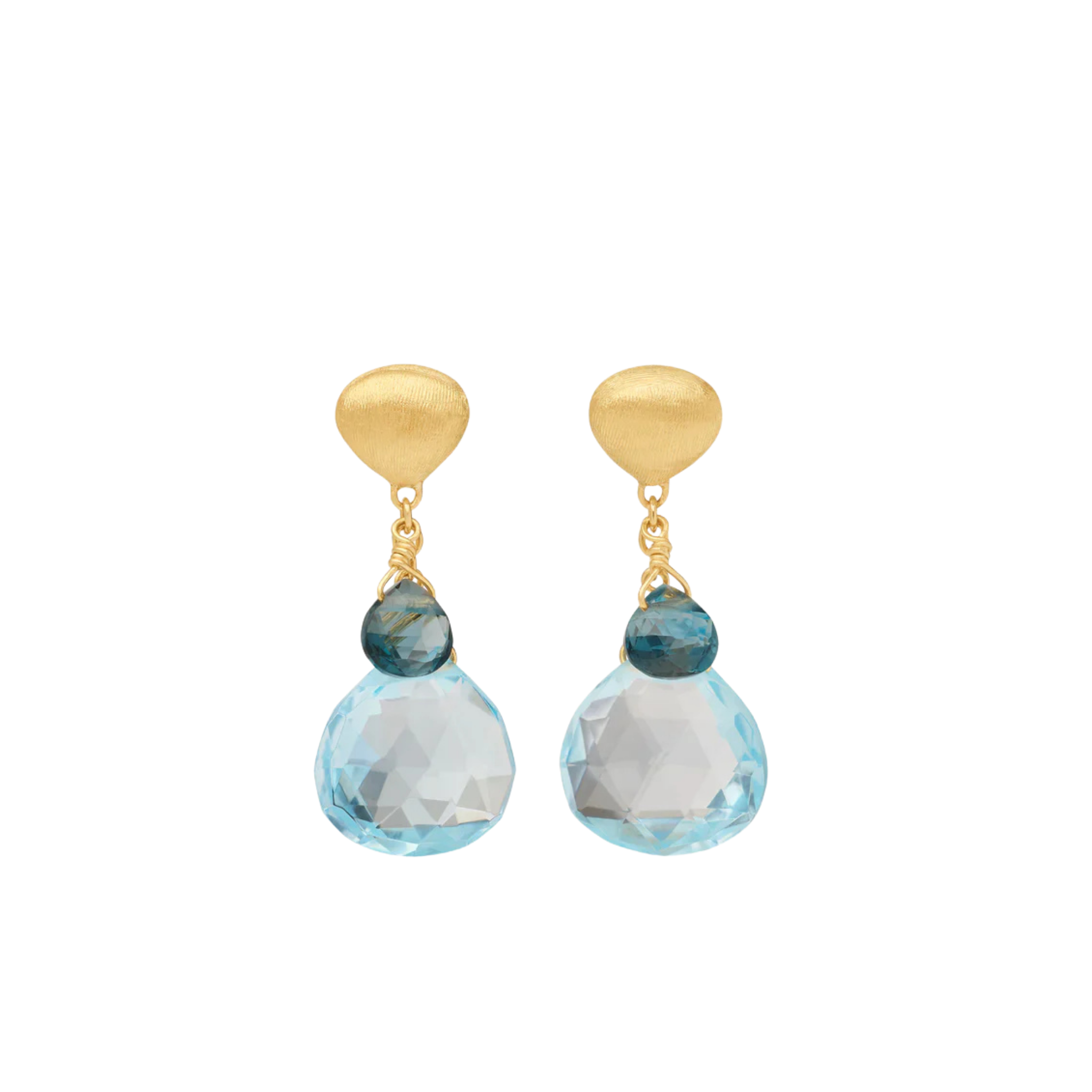 Paradise Blue Topaz Drop Earrings in Yellow Gold