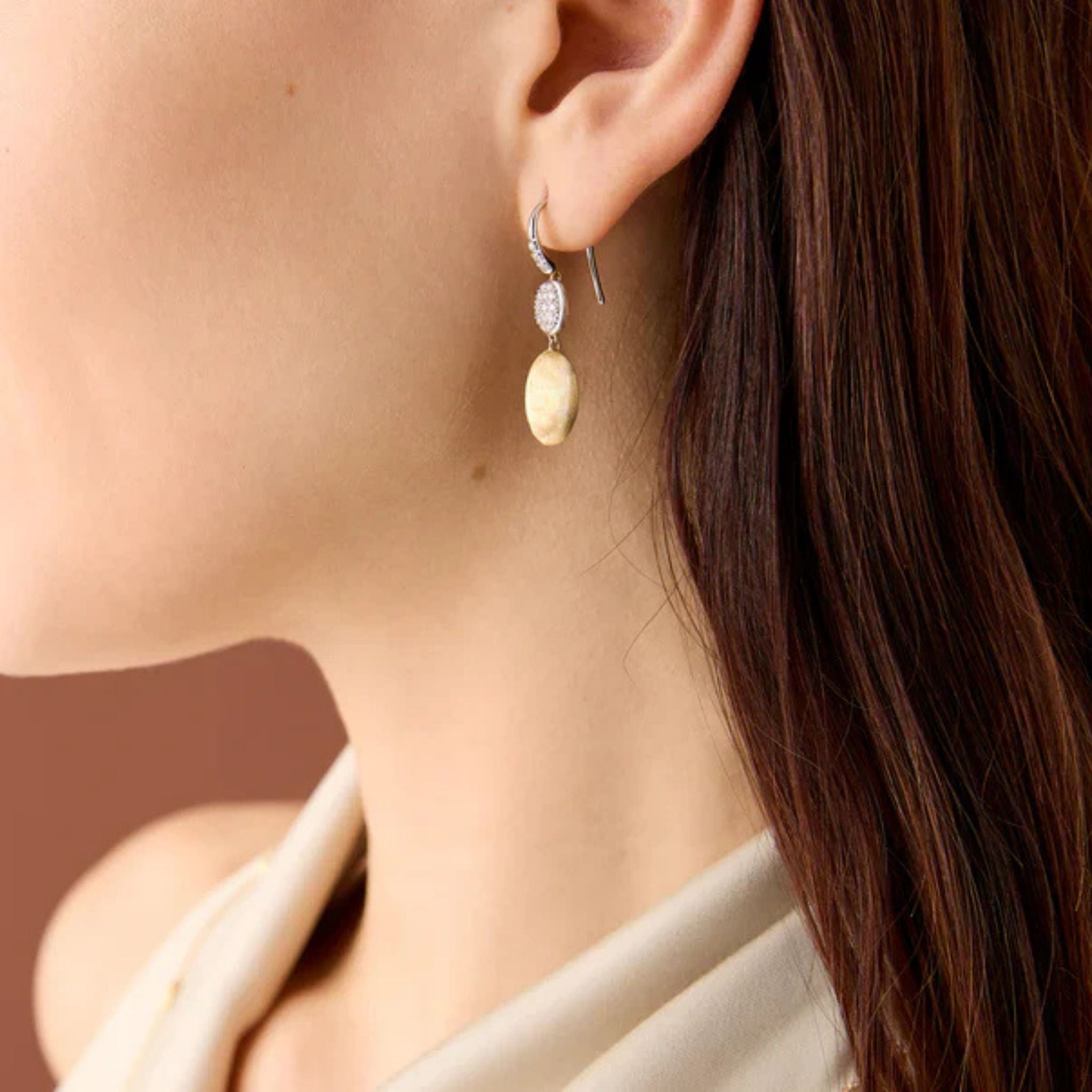 Siviglia Diamond Hook Earrings in White Gold and Yellow Gold