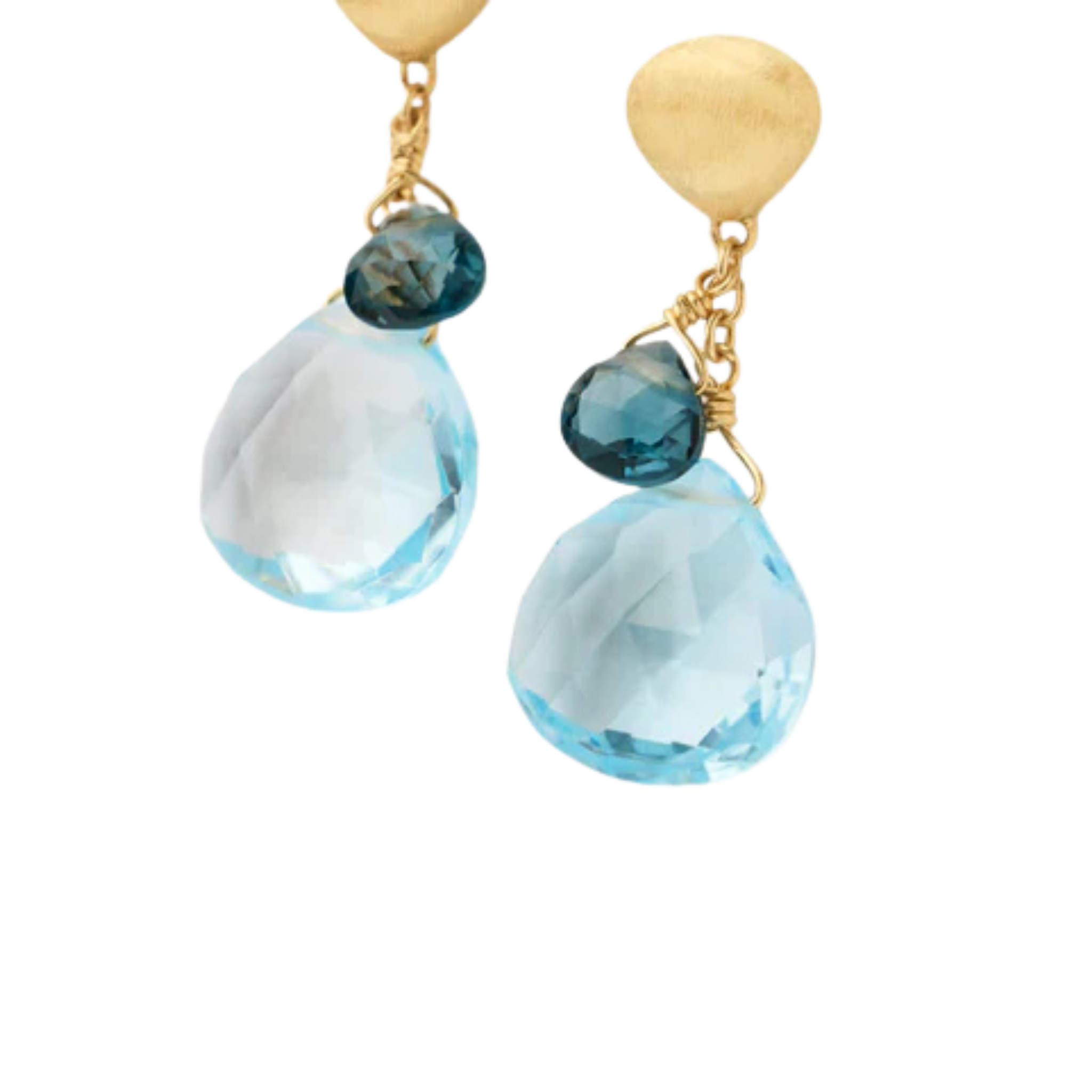 Paradise Blue Topaz Drop Earrings in Yellow Gold