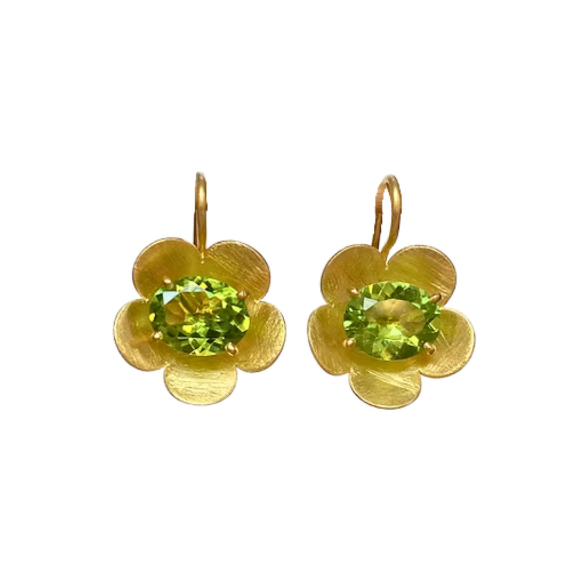 Forget-Me-Not Peridot Flower Earrings in Yellow Gold