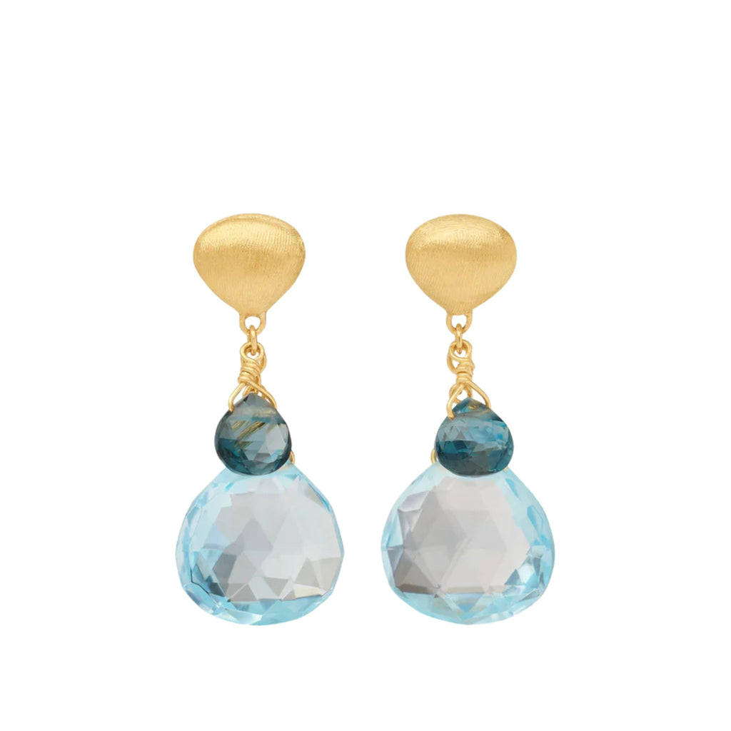 Paradise Blue Topaz Drop Earrings in Yellow Gold