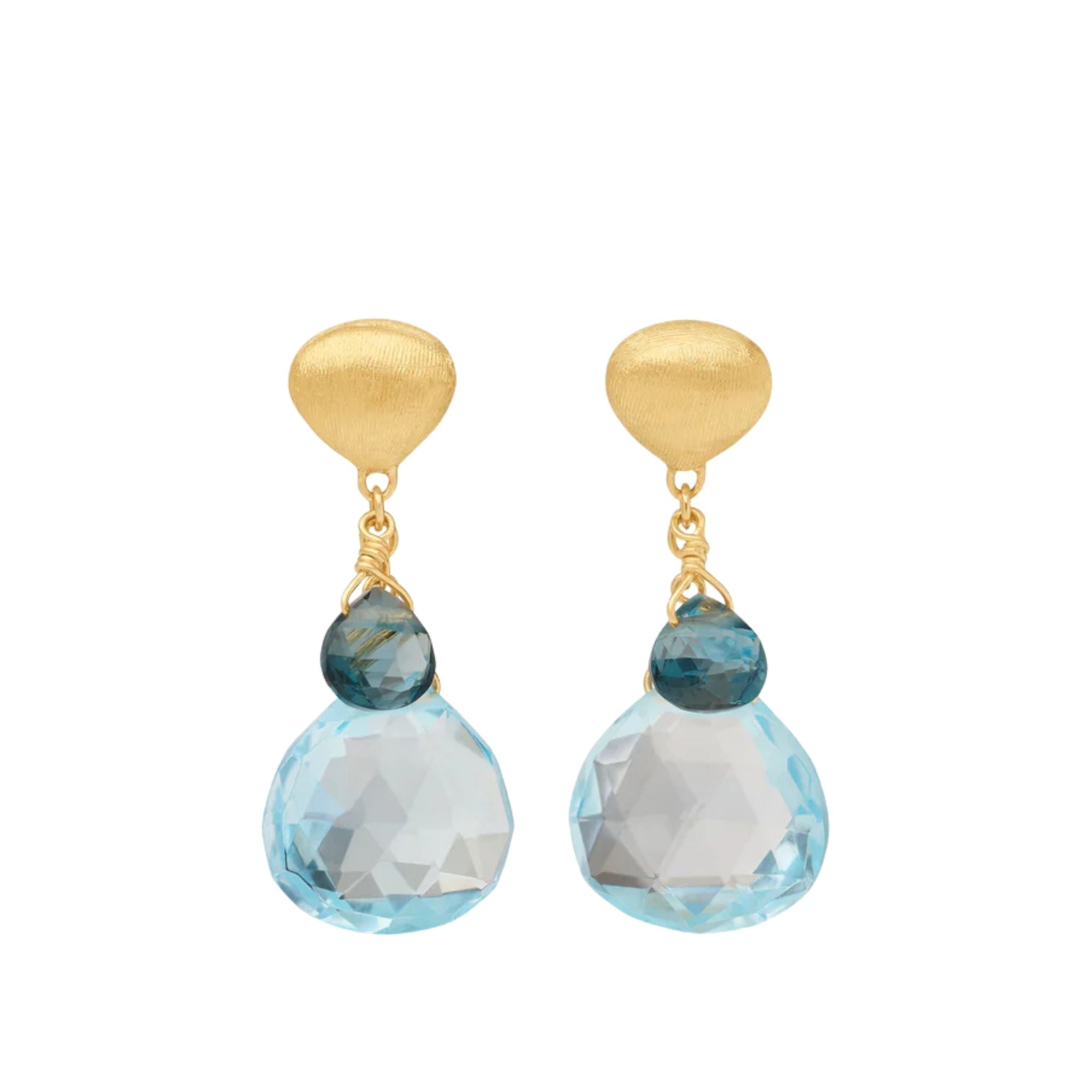 Paradise Blue Topaz Drop Earrings in Yellow Gold