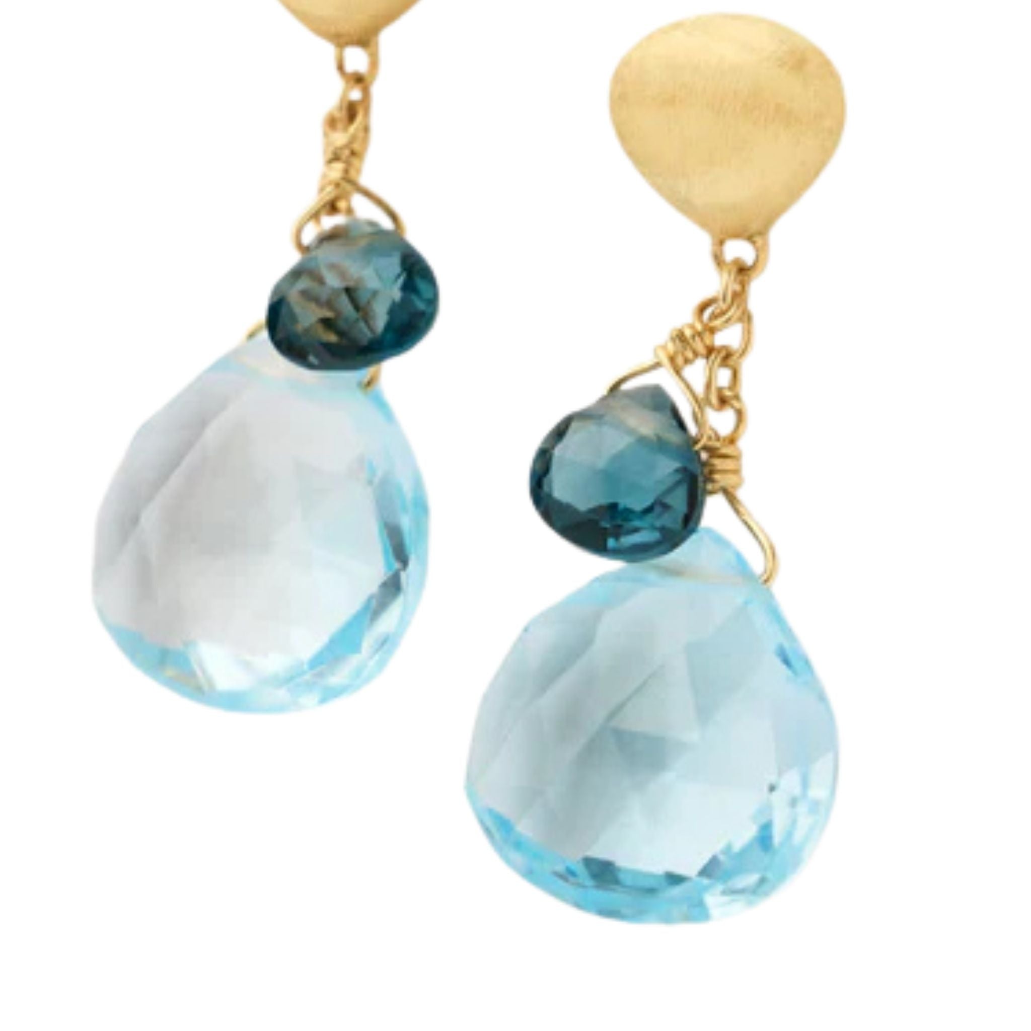 Paradise Blue Topaz Drop Earrings in Yellow Gold