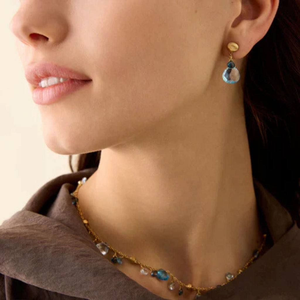 Paradise Blue Topaz Drop Earrings in Yellow Gold