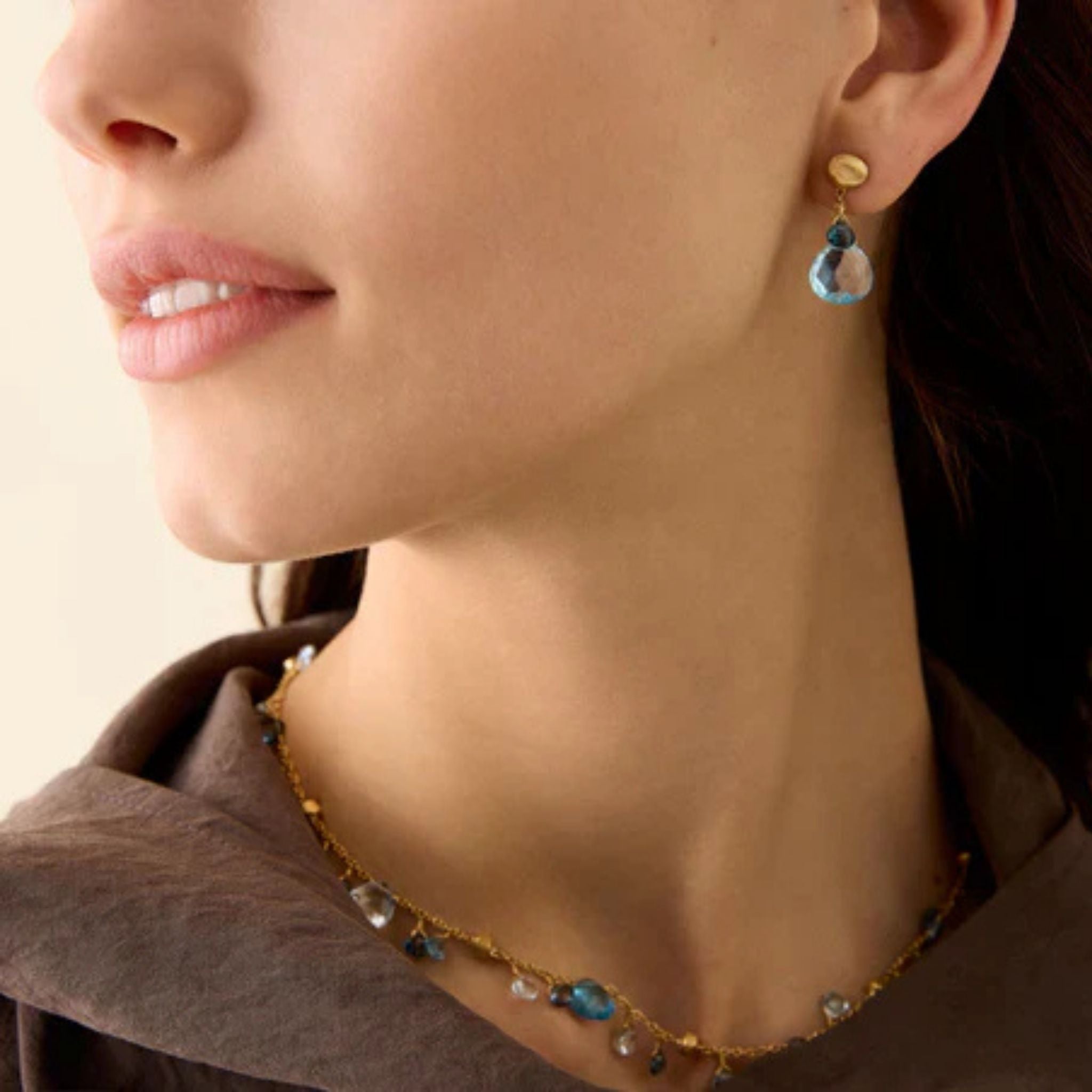 Paradise Blue Topaz Drop Earrings in Yellow Gold