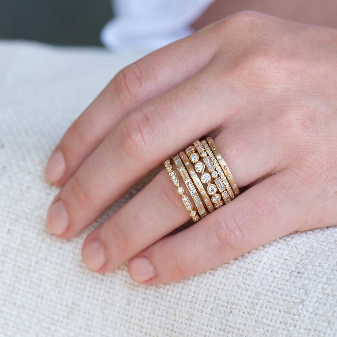 Dunes Narrow Multi-Color Band in Yellow Gold