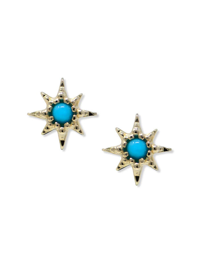 Aztec Micro Starburst Turquoise Studs in Yellow Gold