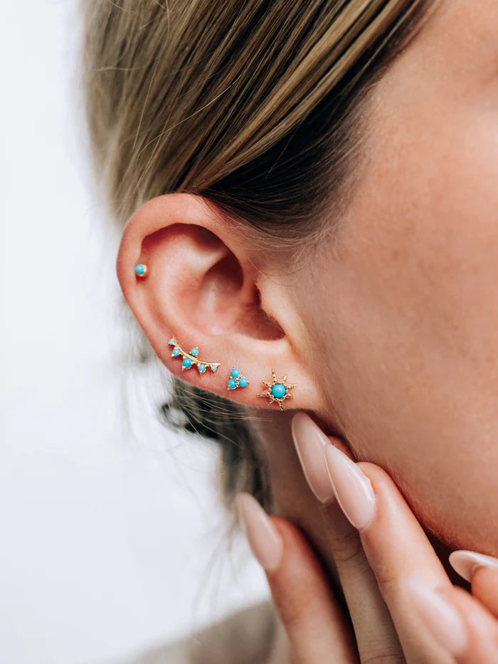 Aztec Micro Starburst Turquoise Studs in Yellow Gold