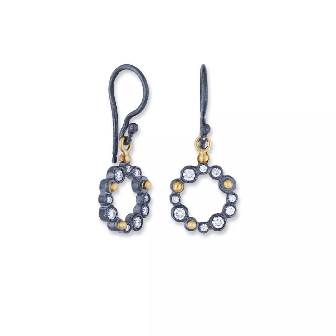 Dylan Earrings in Yellow Gold and Oxidized Sterling Silver