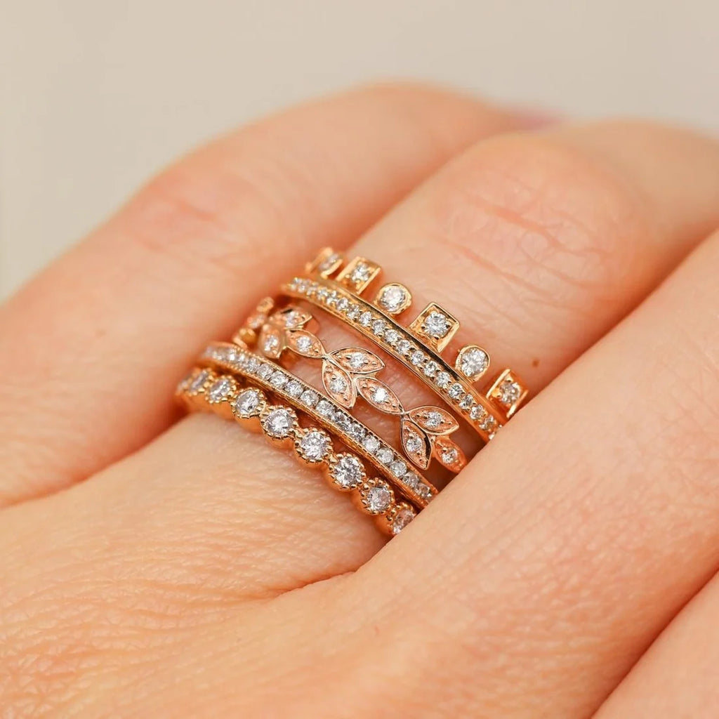 Bezel White Diamond Band in Rose Gold
