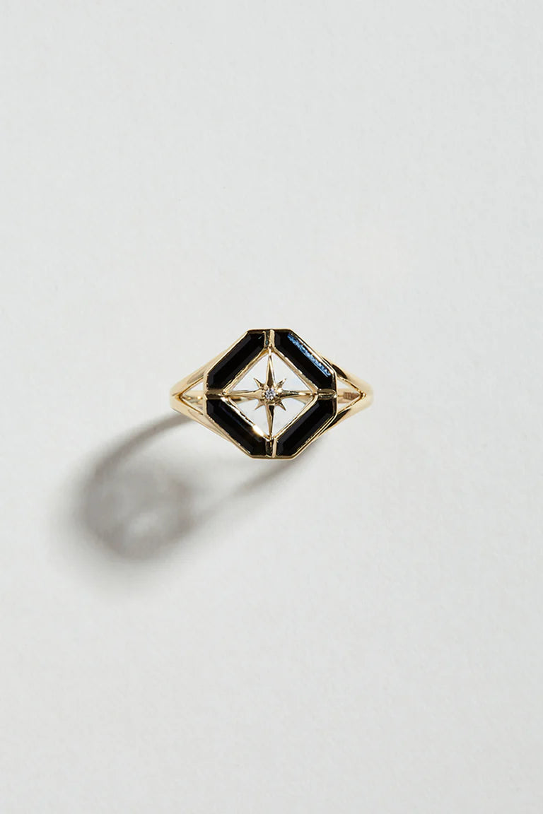 Astra Black Spinel Journey Ring in Yellow Gold