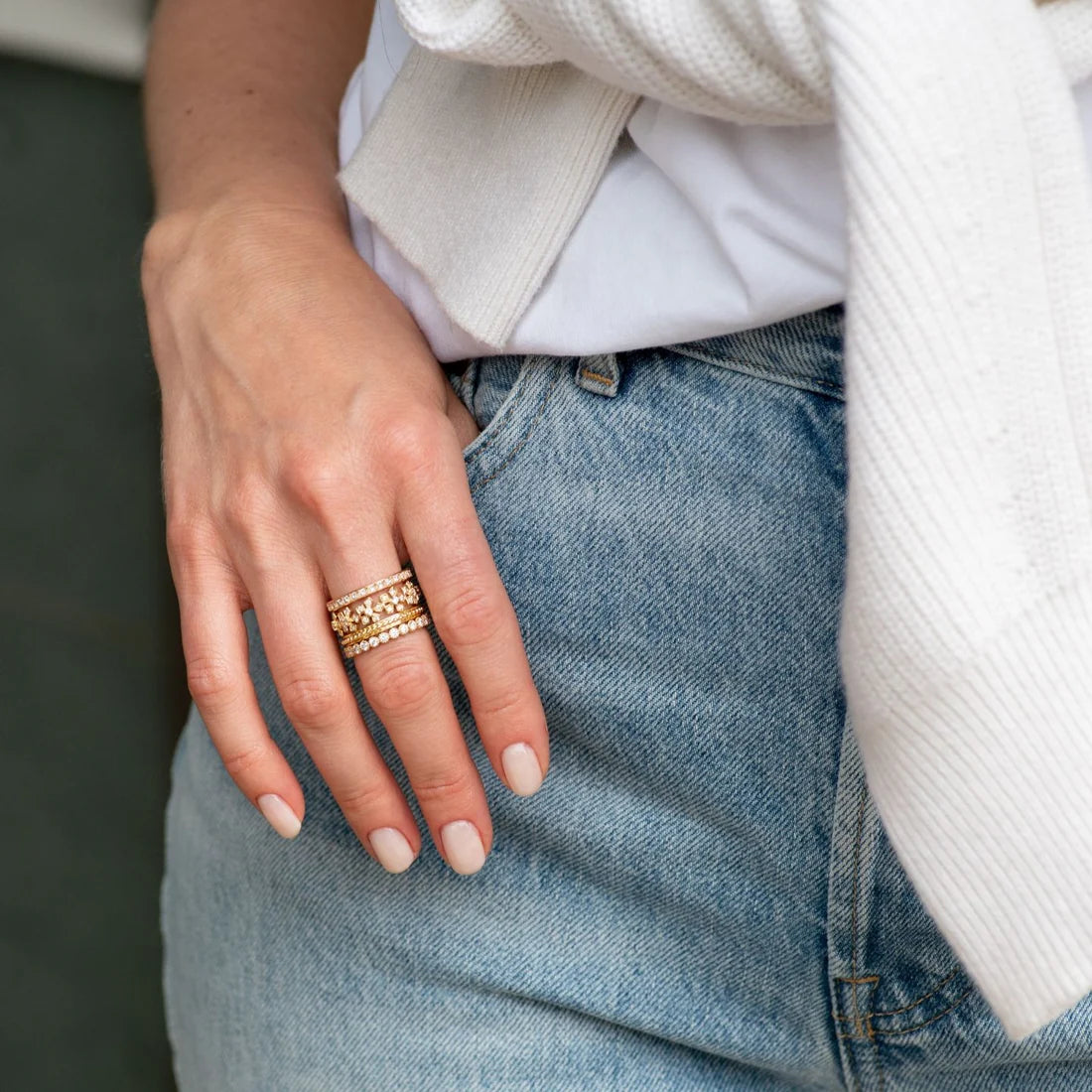 Bezel White Diamond Band in Yellow Gold