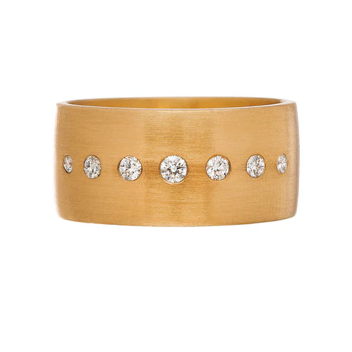 Dunes White Diamond Cigar Band in Yellow Gold