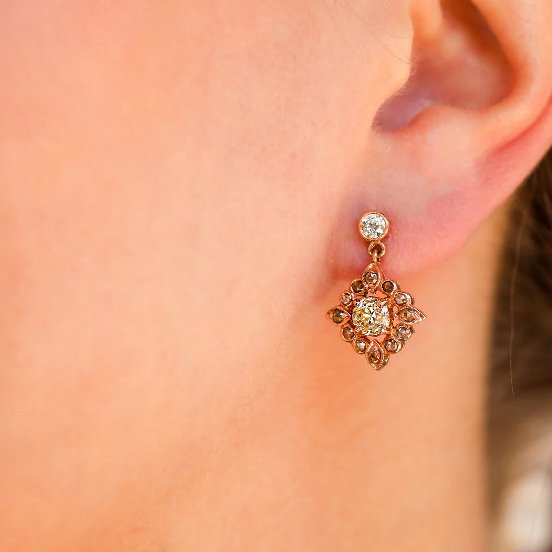 Old Mine and Brown Diamond Drop Earrings