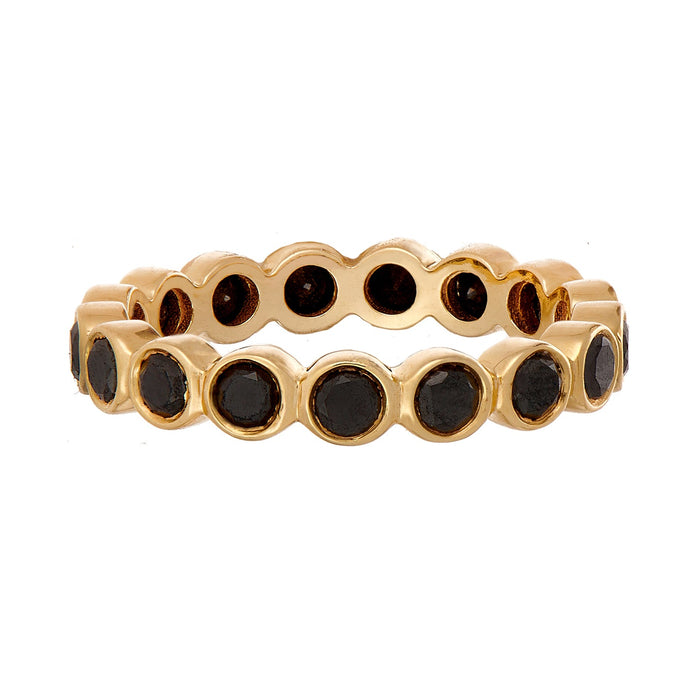 Modern Bezel Black Diamond Band in Yellow Gold