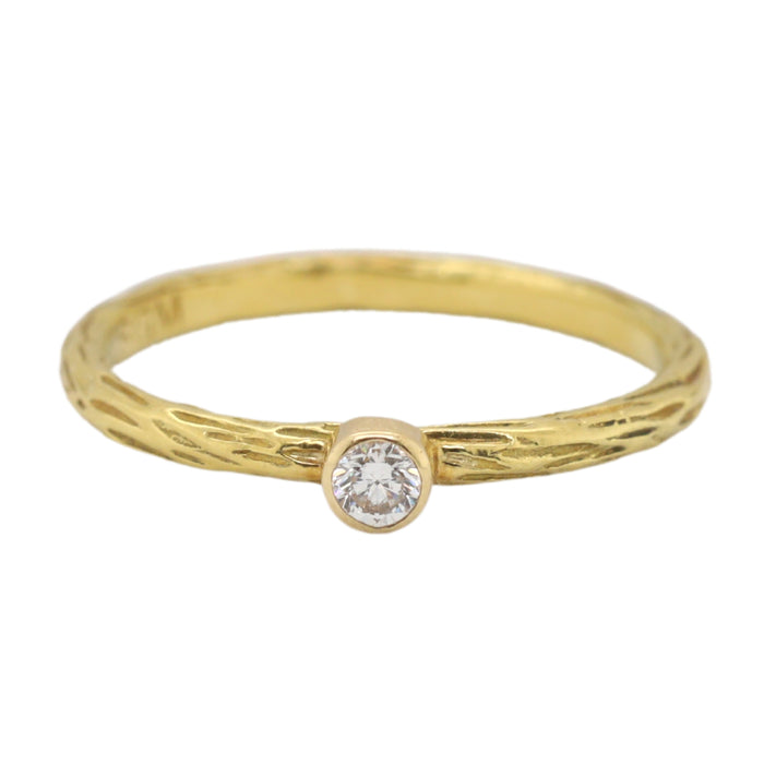 Pebble Stacker Ring with White Diamond in Yellow Gold