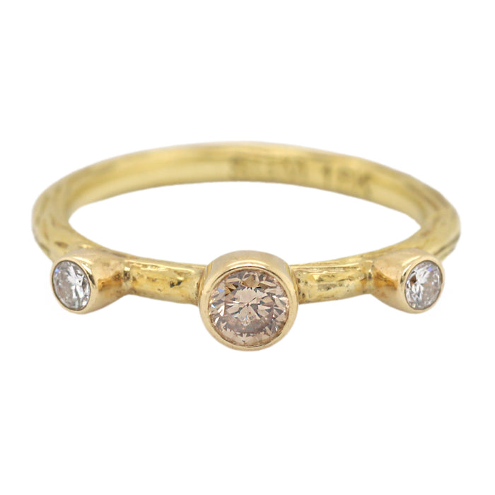 Pebble Stacking Ring with White and Cognac Diamonds in Yellow Gold