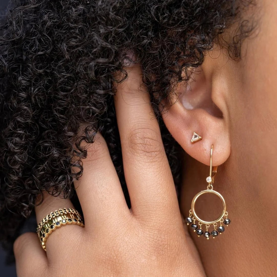 Adeline Black Diamond Earrings in Yellow Gold