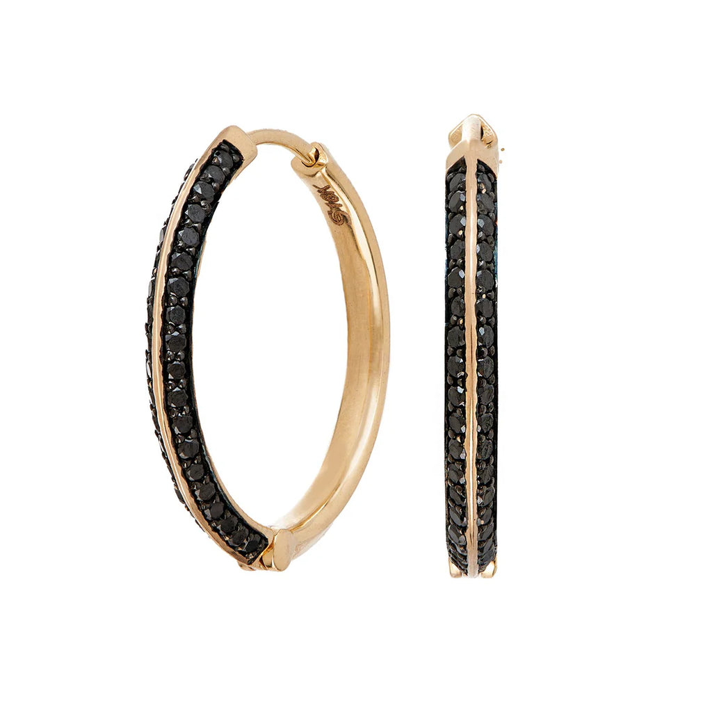 Sareena Black Diamond Hoops in Yellow Gold