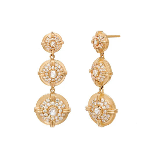 Nora White Diamond Drop Earrings in Yellow Gold