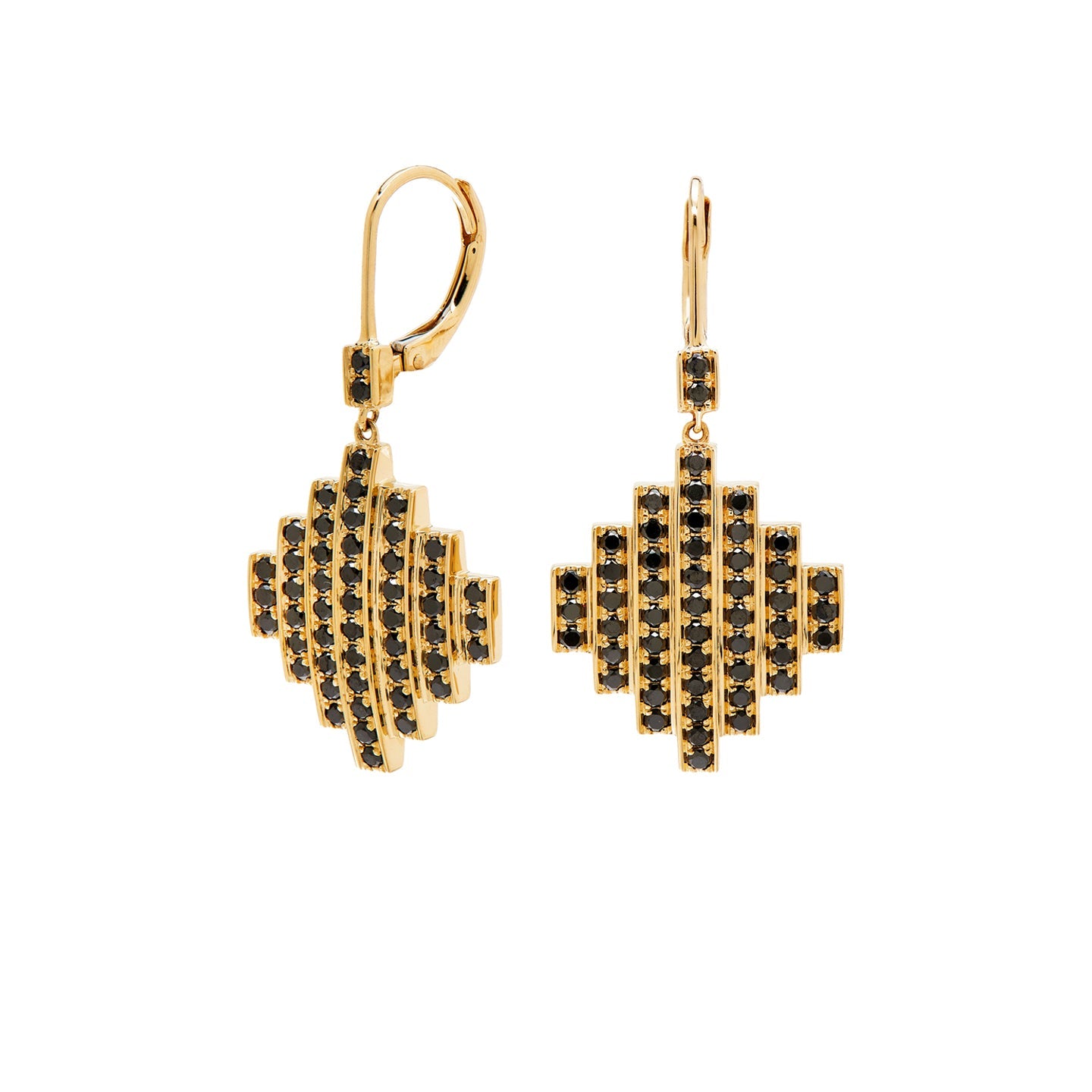 Stella Black Diamond Drop Earrings in Yellow Gold