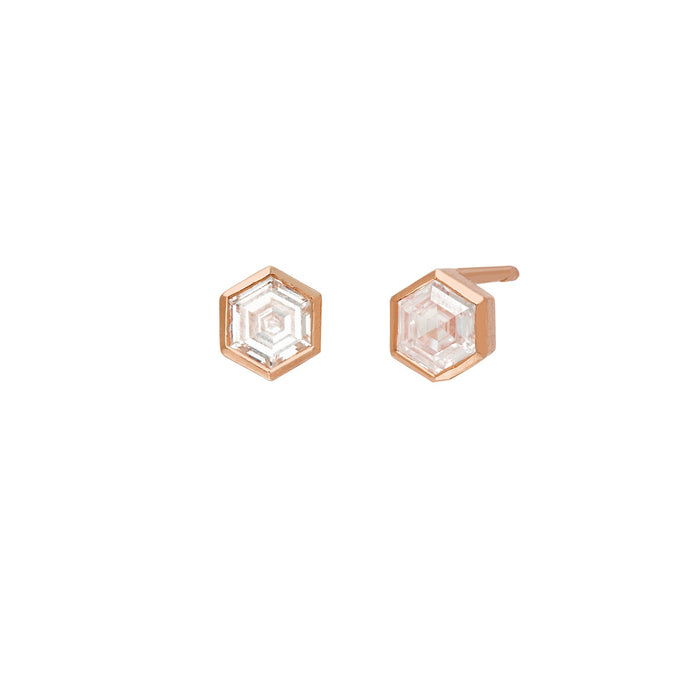 Hexagon White Diamond Stud Earrings