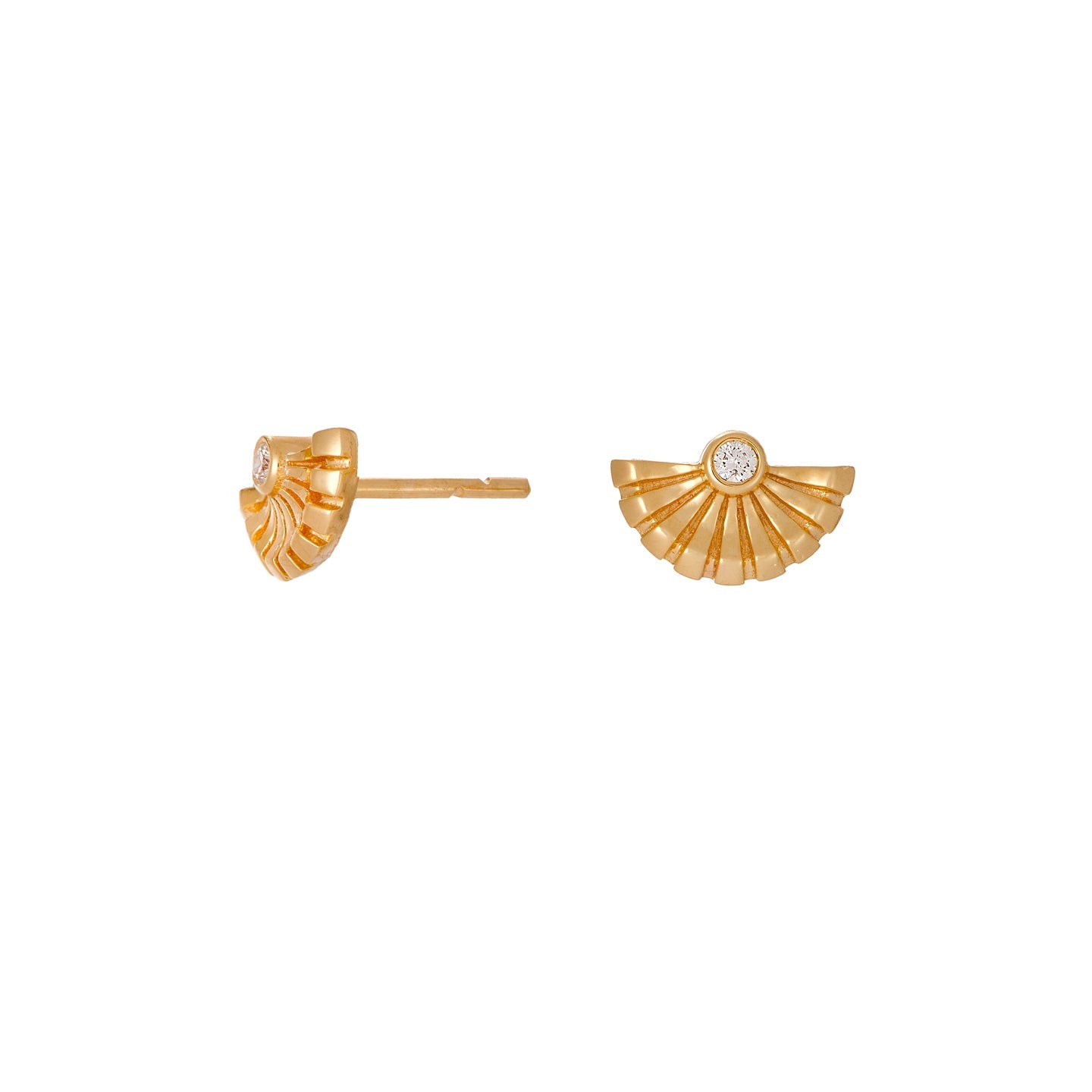 Chakra Half Dome White Diamond Stud Earrings in Yellow Gold