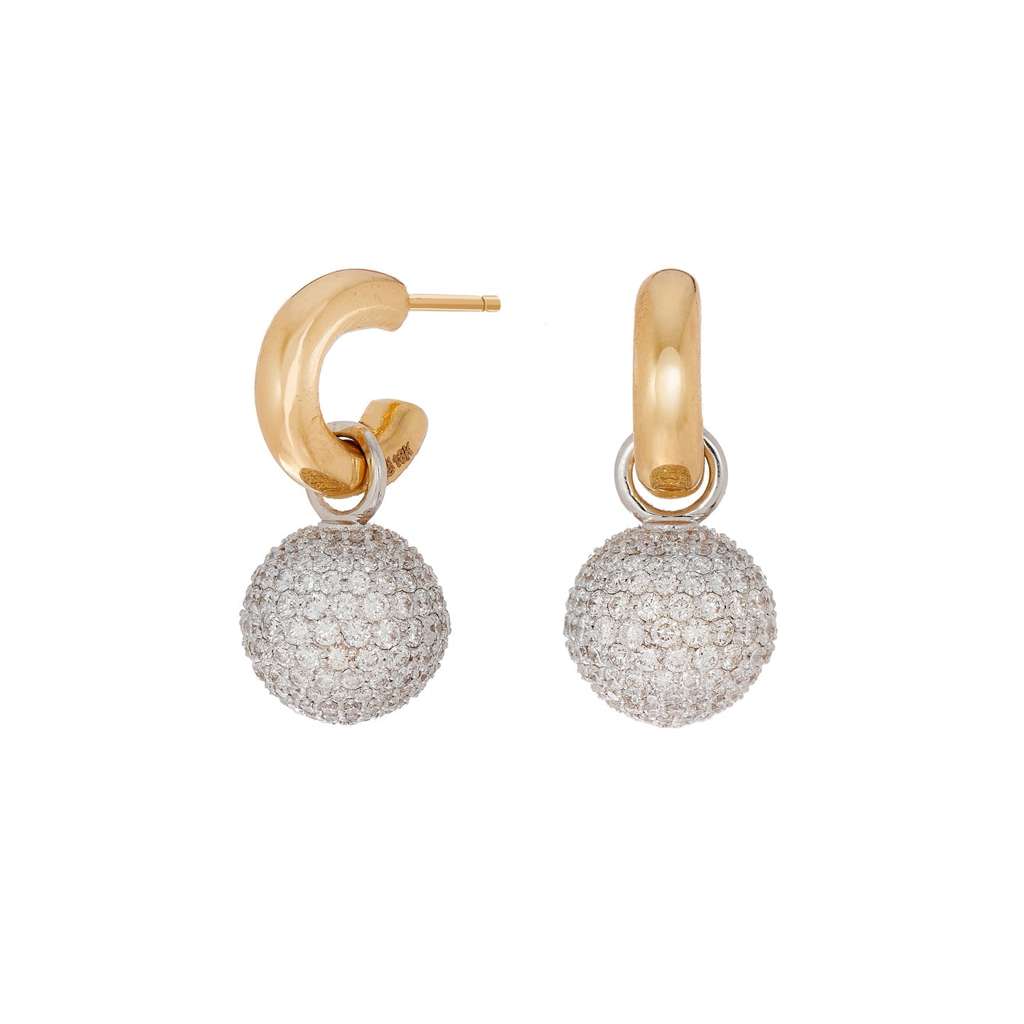 Disco White Diamond Drop Earrings in Yellow Gold and White Gold