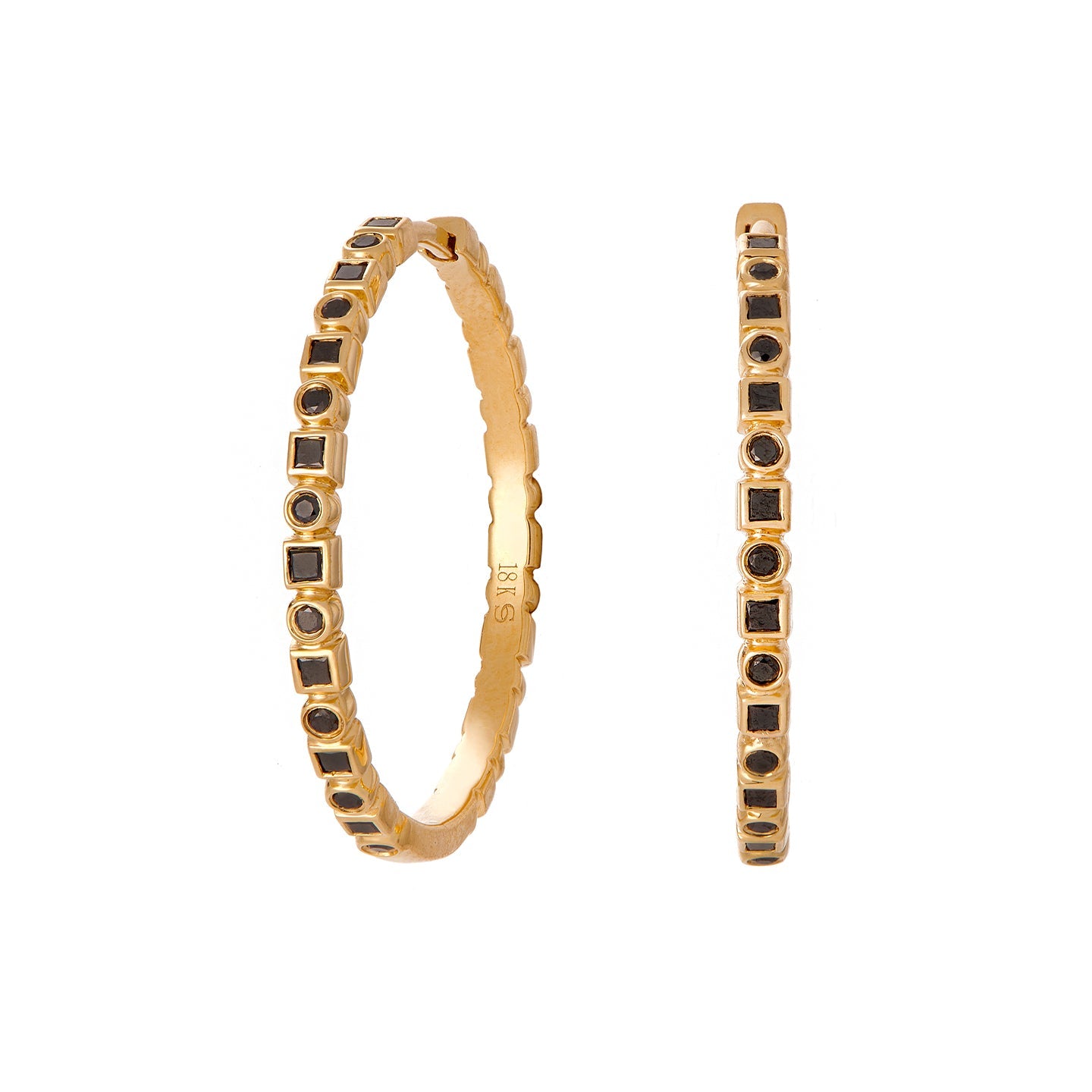 Kate Black Diamond Hoops in Yellow Gold