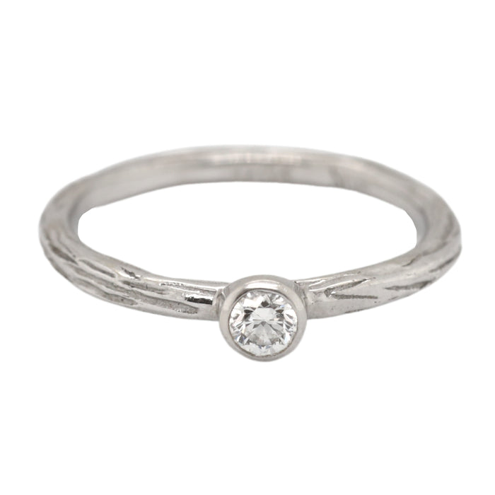 Pebble Stacker Ring with White Diamond in White Gold