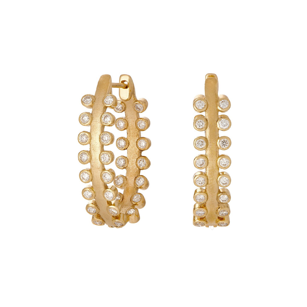 Mist White Diamond Oval Hoops in Yellow Gold