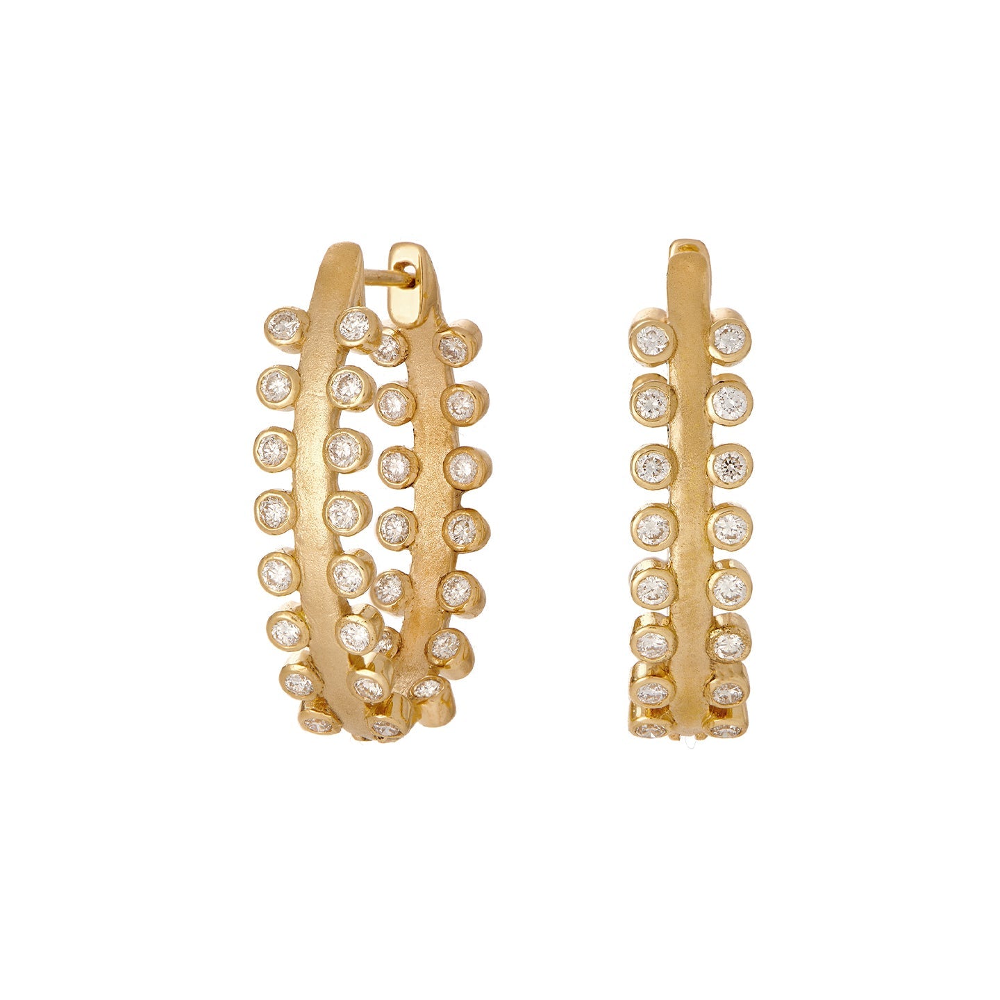 Mist White Diamond Oval Hoops in Yellow Gold