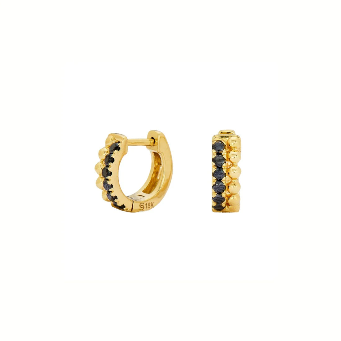 Tiia Black Diamond Huggies in Yellow Gold