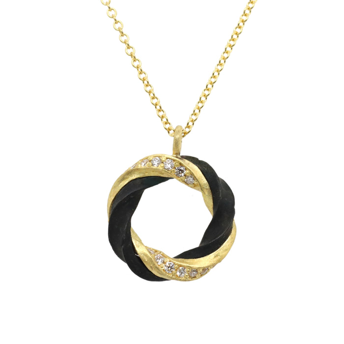 Eclipse Small Round Diamond Pendant in Yellow Gold and Cobalt Chrome