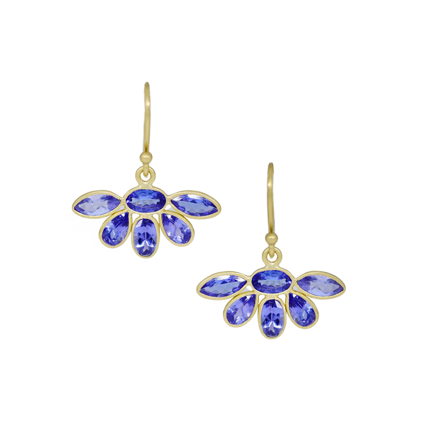 Mixed Tanzanite Flower Earrings in Yellow Gold