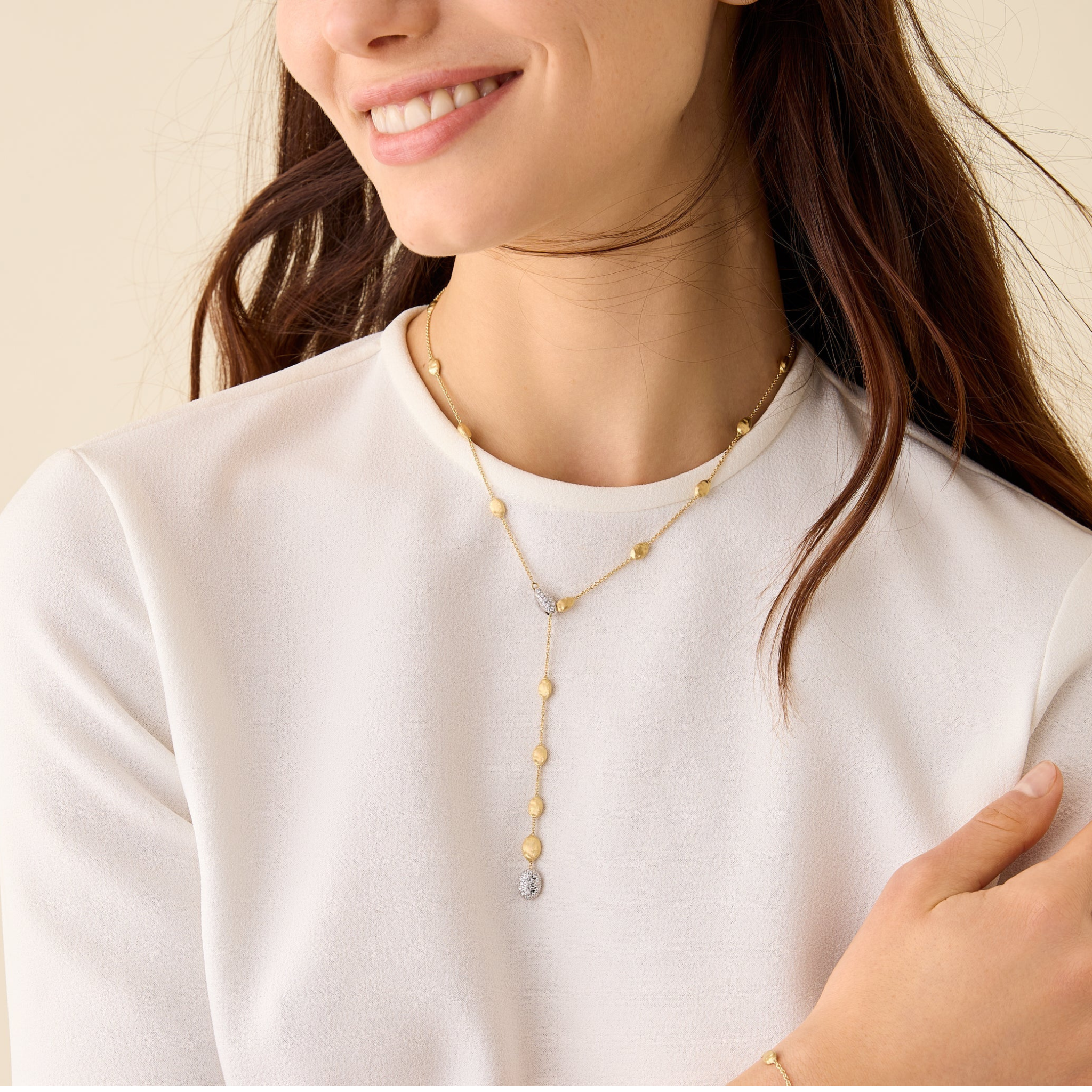 Siviglia Diamond Lariat Necklace in Yellow Gold and White Gold