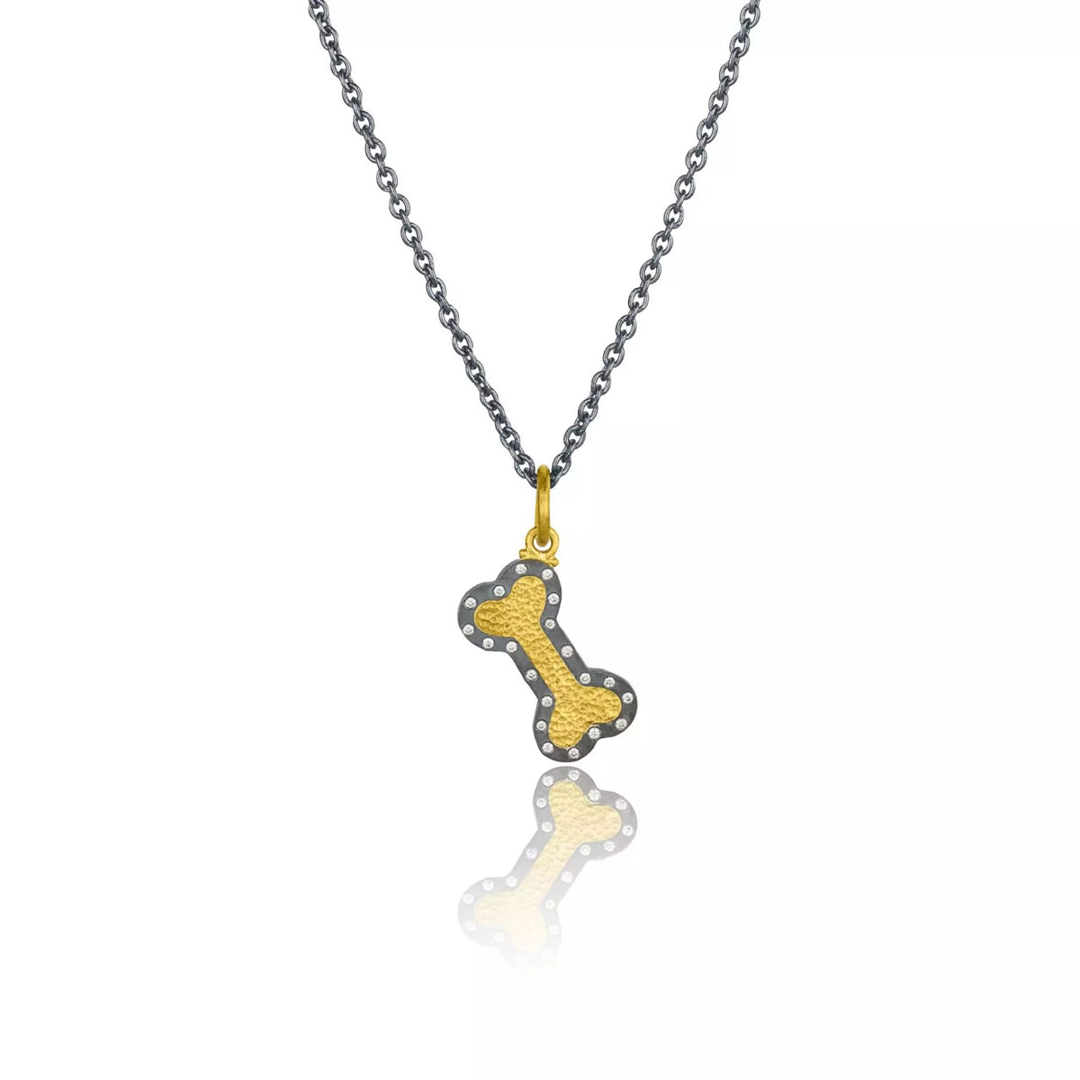 Chase Dog Bone Pendant in Oxidized Sterling Silver and Yellow Gold