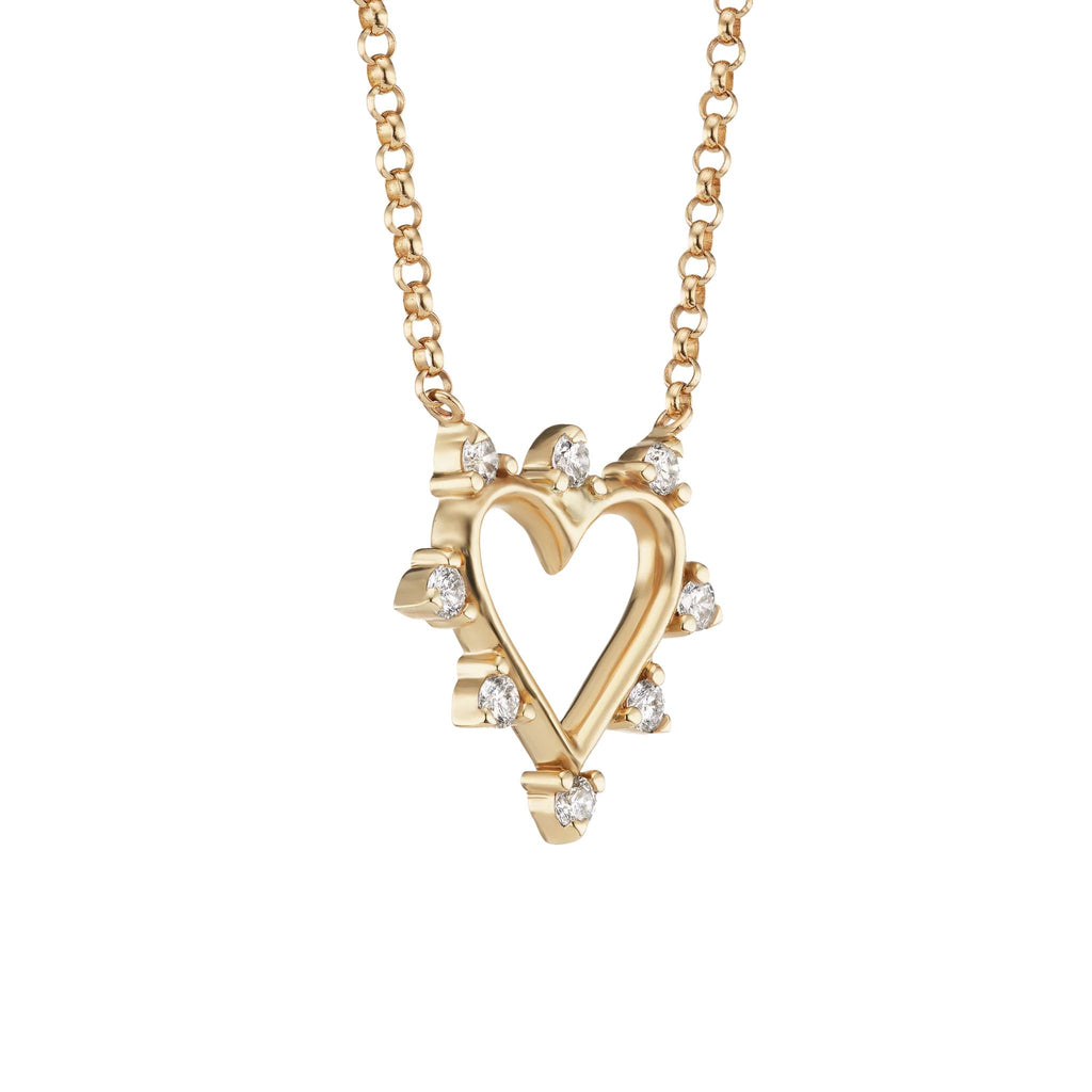 Mini Open Heart Diamond Necklace in Yellow Gold