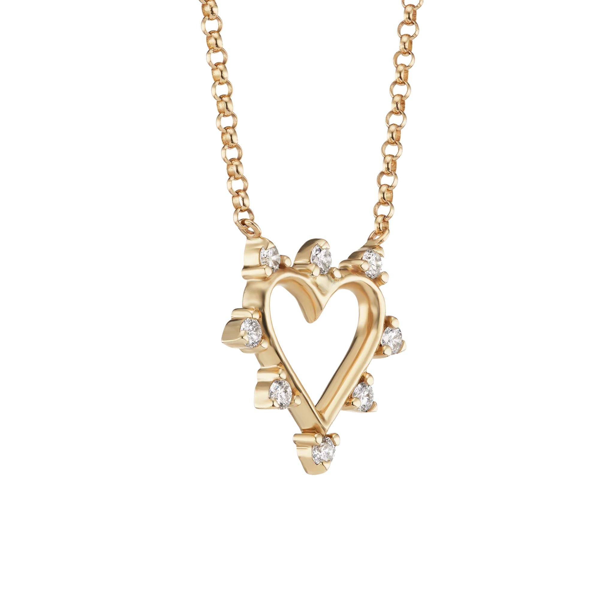 Mini Open Heart Diamond Necklace in Yellow Gold