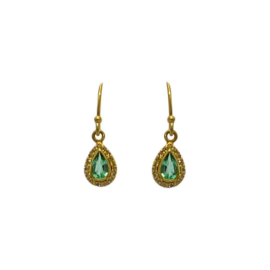 Emerald Teardrop Earrings in Yellow Gold
