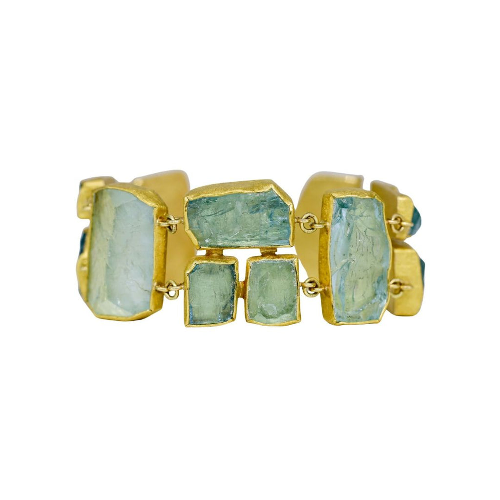 Raw Aquamarine Mosaic Bracelet in Yellow Gold