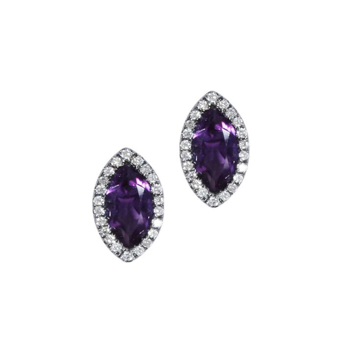 Marquis Amethyst and Diamond Earrings in Blackened Silver